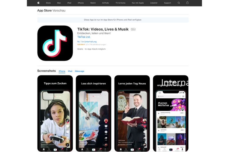 Die TikTok App steht im Appstore zum Download bereit